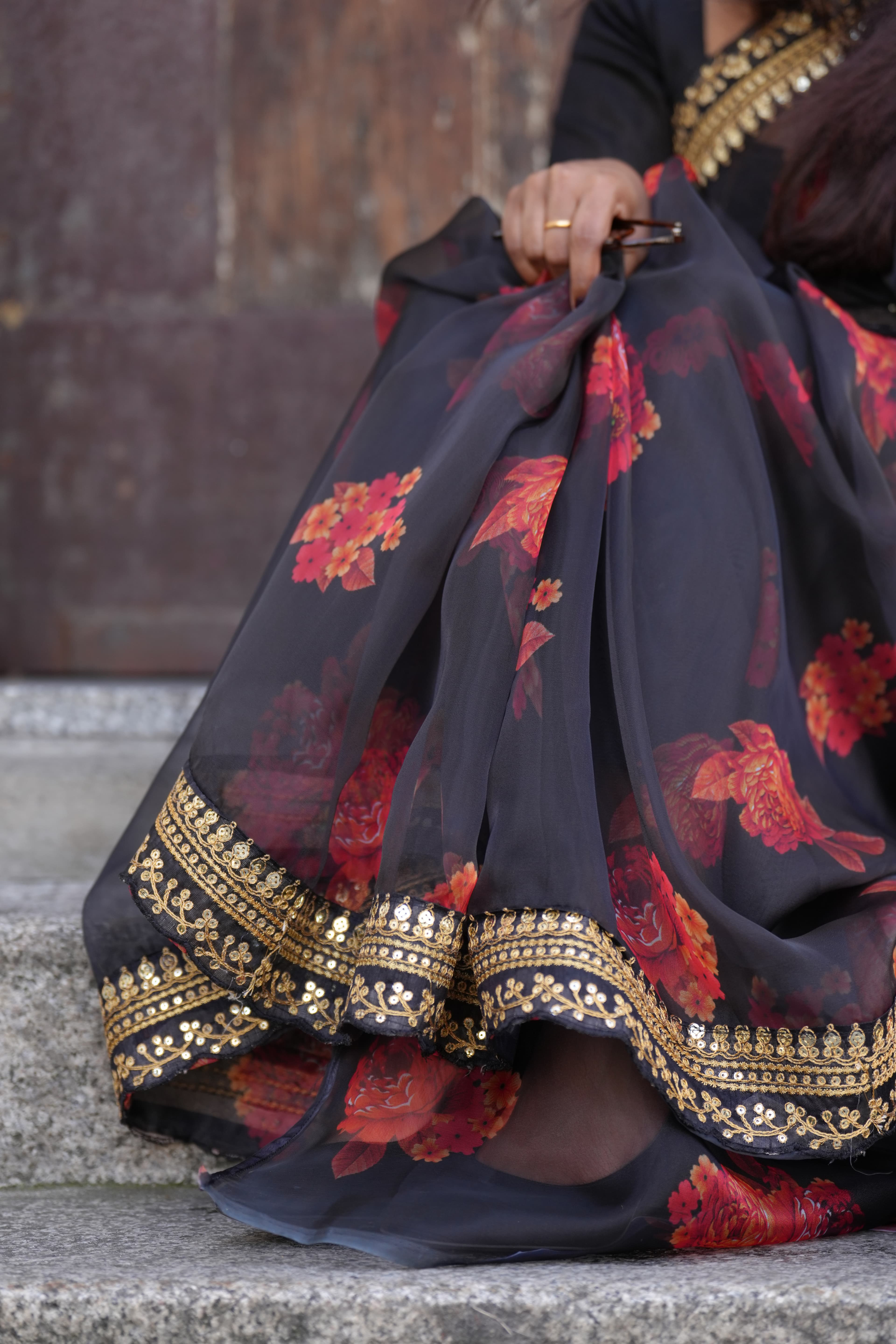 A saree, lit and waiting